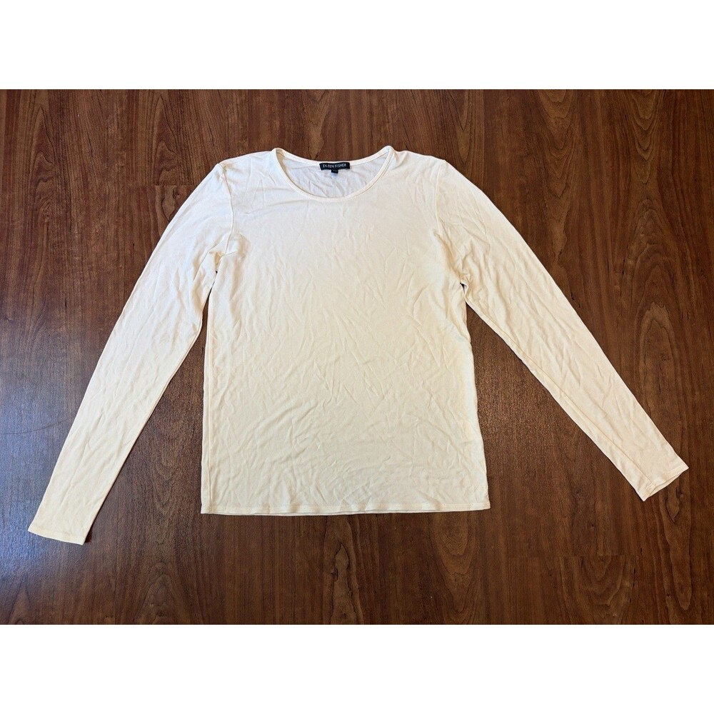 Eileen Fisher Silk Top White Long Sleeve Crew Neck Basic Minimalist Luxury XS